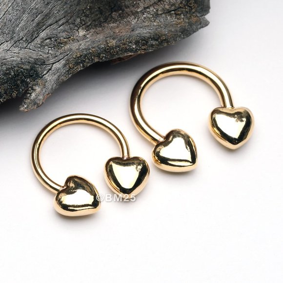 Golden Classic Fluffy Heart Horseshoe Circular Barbell - Picture 1 of 2